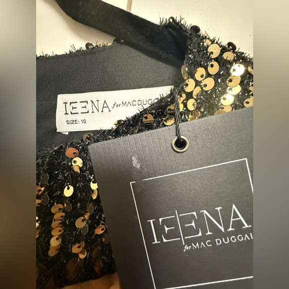 NWT | Mac Duggal 26647 Black Gold Sequined Cap Sleeve High Neck Gown Size 10 - Picture 6 of 9